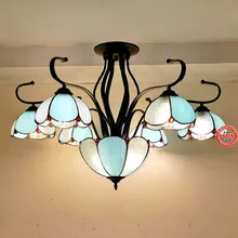 

European creative painted glass chandelier living room Cafe Mediterranean idyllic LED flower glass chandelier