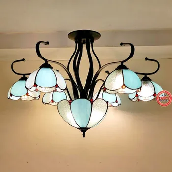 

European creative painted glass chandelier living room Cafe Mediterranean idyllic LED flower glass chandelier