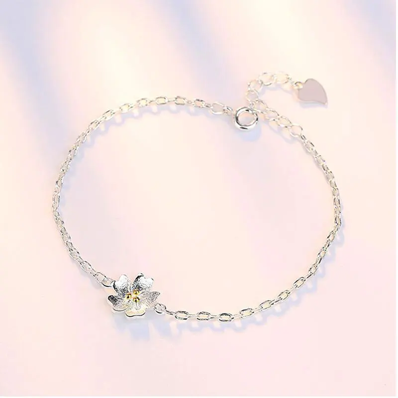 Простые Модные 925 пробы серебряные браслеты с цветком для женщин и девушек подарок на день Святого Валентина S-B38