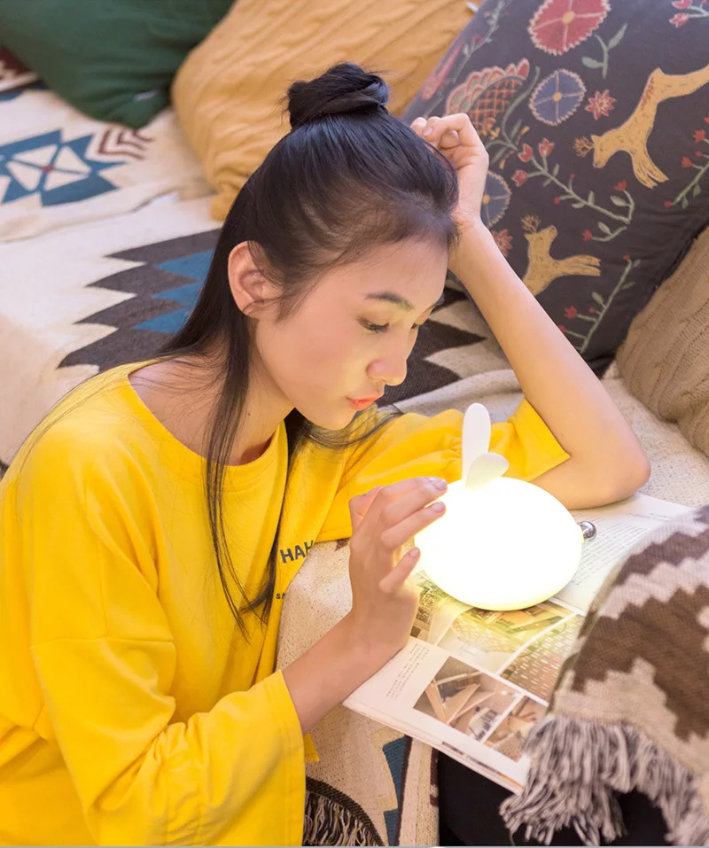 Colorful Rabbit Bunny Night Light Rechargeable Silicone Kid Cute Toys Gift Bedside Table Decoration Night Lamp Atmosphere Lamp (4)