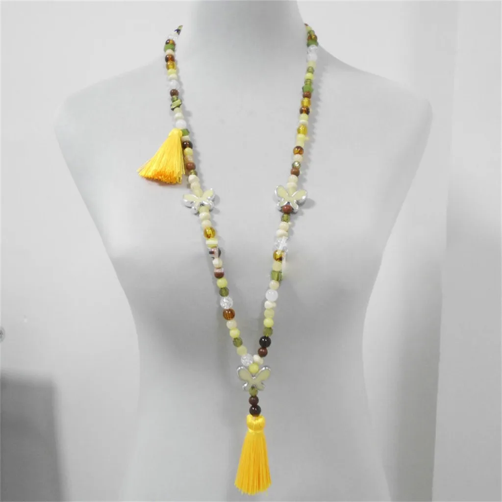 Женское ожерелье в стиле ретро длинное богемное с подвеской бабочкой кисточкой