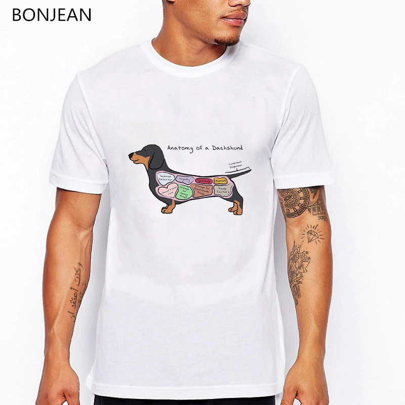 

funny t shirts men Anatomy of a Dachshund printed tshirt femme dog lover summer tops t-shirt camisetas hombre streetwear