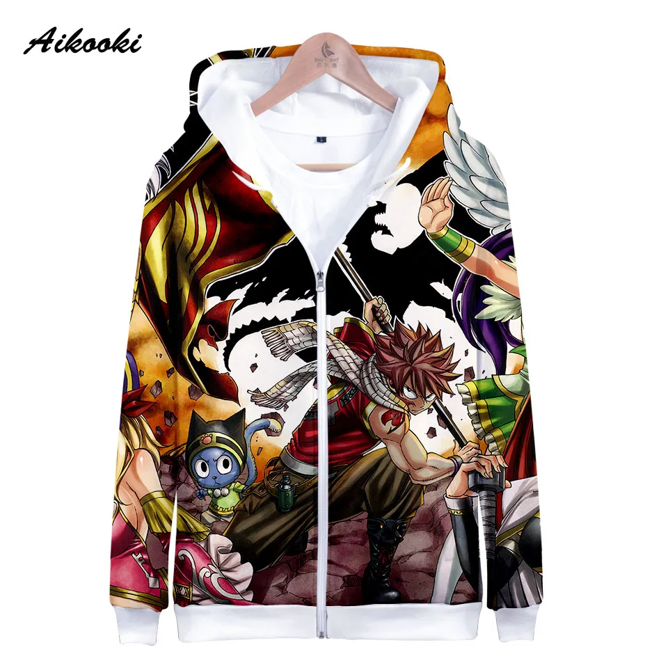 

Aikooki 3D Fairy Tail Zipper Hoodies Men/Women Sweatshirt Hoody Anime Fairy Tail Hooded Boy/Girls Winter Polluver Thin Clothes