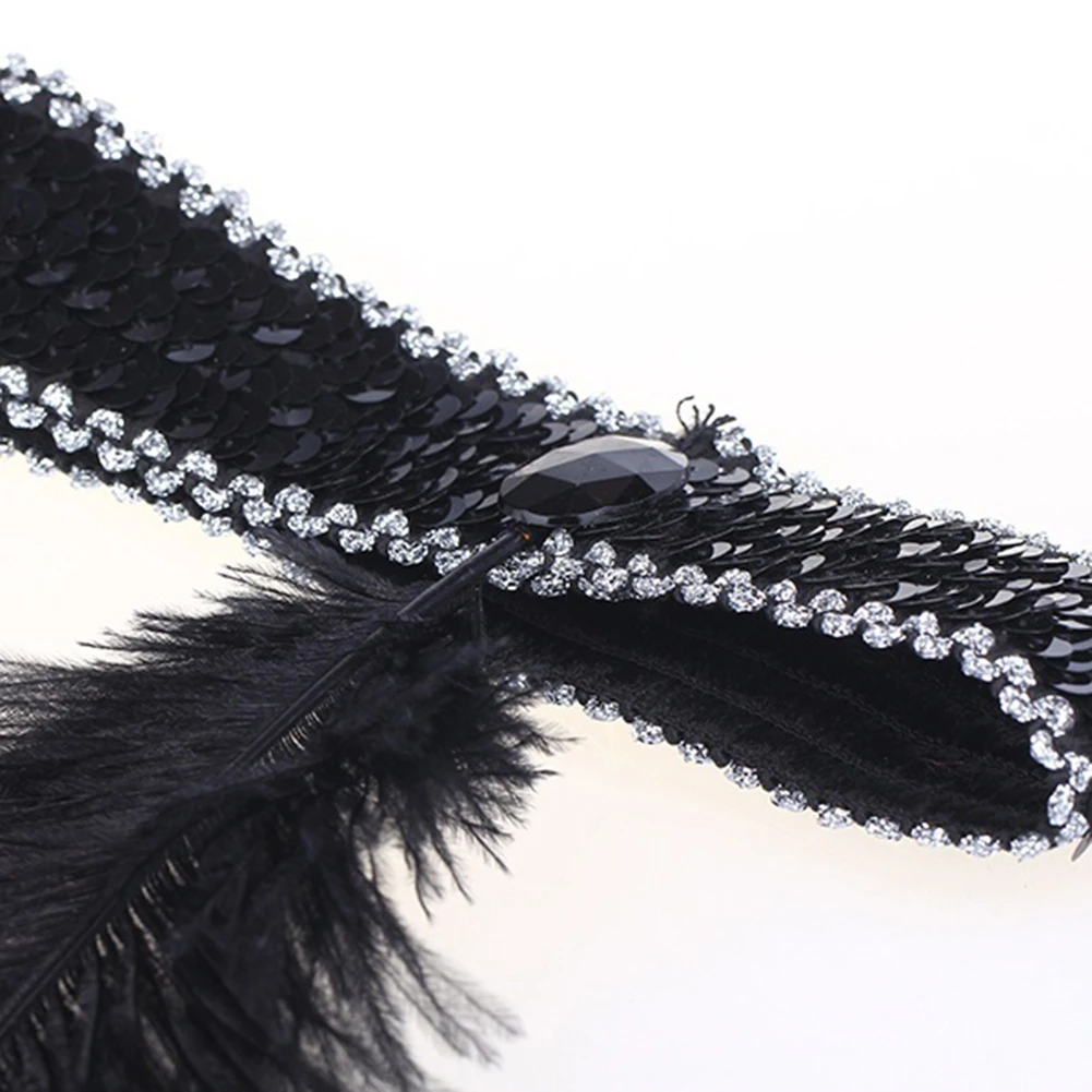 Vintage Feather Headband Shining Sequin Performance Costume Hairband Headpiece (1)