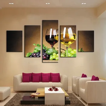 

New 2016 modular home decoration 5 pcs Wine cups pictures canvas oil painting on wall art for living room print (no frames)