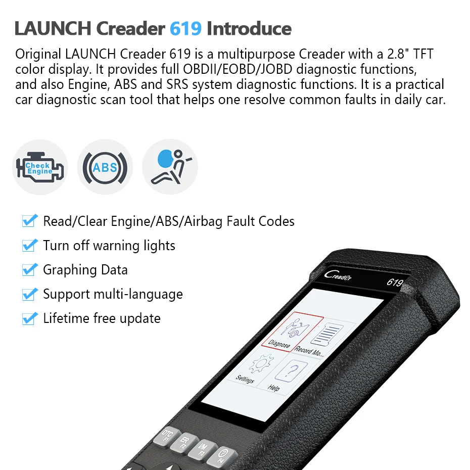 Старт CR619 OBD2 автомобильной сканер двигателя ABS подушки безопасности srs Запуск диагностического инструмента OBD 2 автомобиля диагностический сканер автоматически