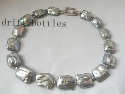

AA 18'' 19MMx21MM Silvery Rectangle Freshwater Pearl Necklace