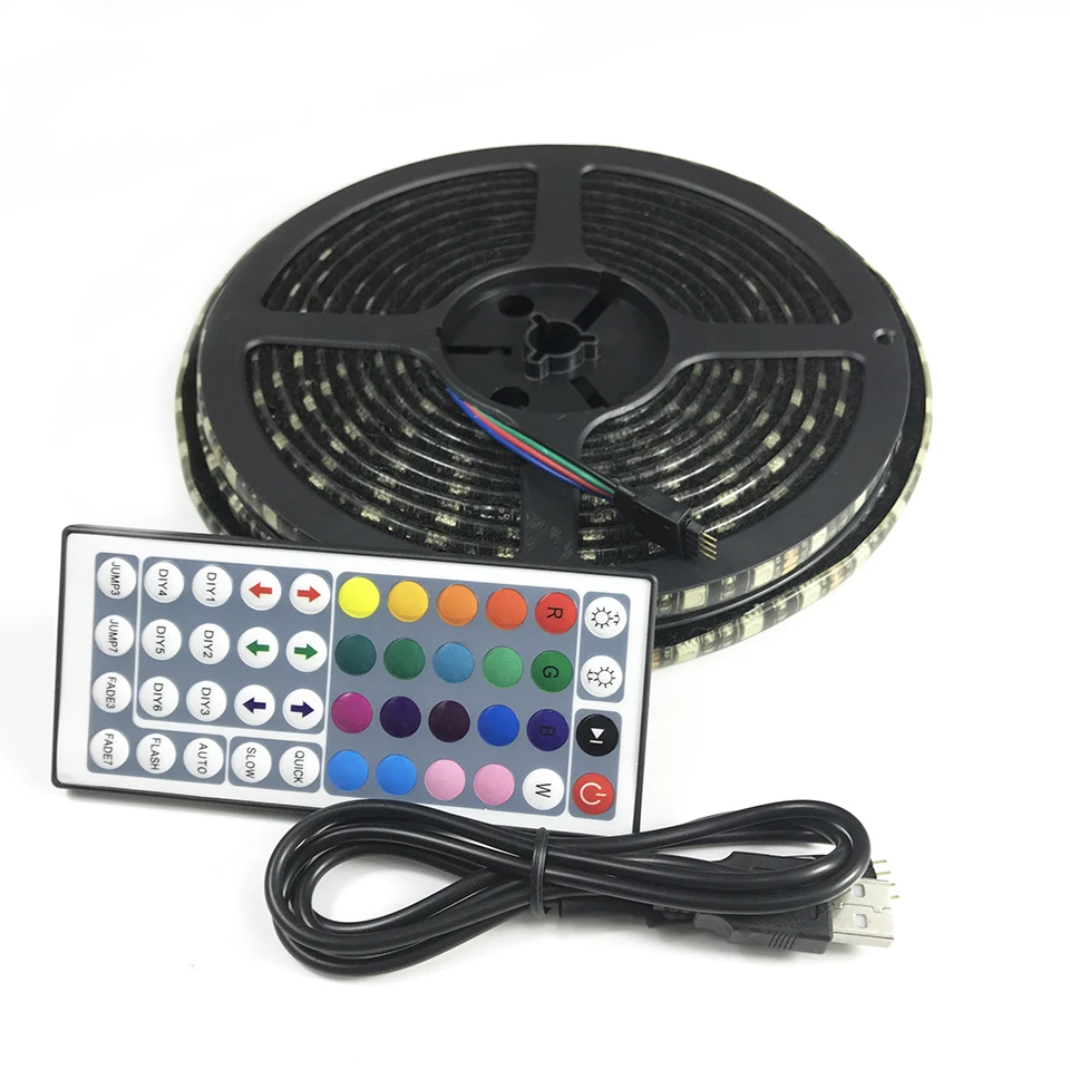 44key remote 5V black pcb usb 5050 rgb led strip with velcro