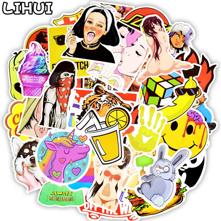 50 قطعة الملونة عشوائي ملصق مختلط الكتابة على الجدران أنيمي مضحك للماء PVC ملصقات ل حقيبة سكيت محمول الثلاجة ملصقات