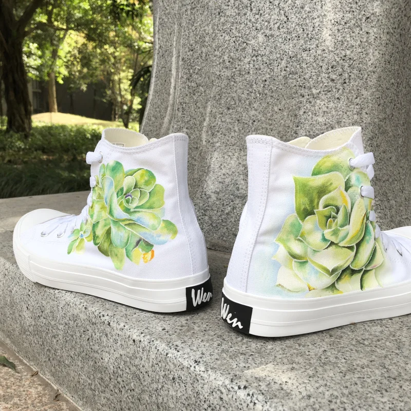 Originais Sapatas À Mulheres Mão Zapatillas Wen Suculenta Pintados Plimsolls High Planas De Alpercatas Brancos Lona Planta Das Top Homens Sapatilhas RqSx0vw