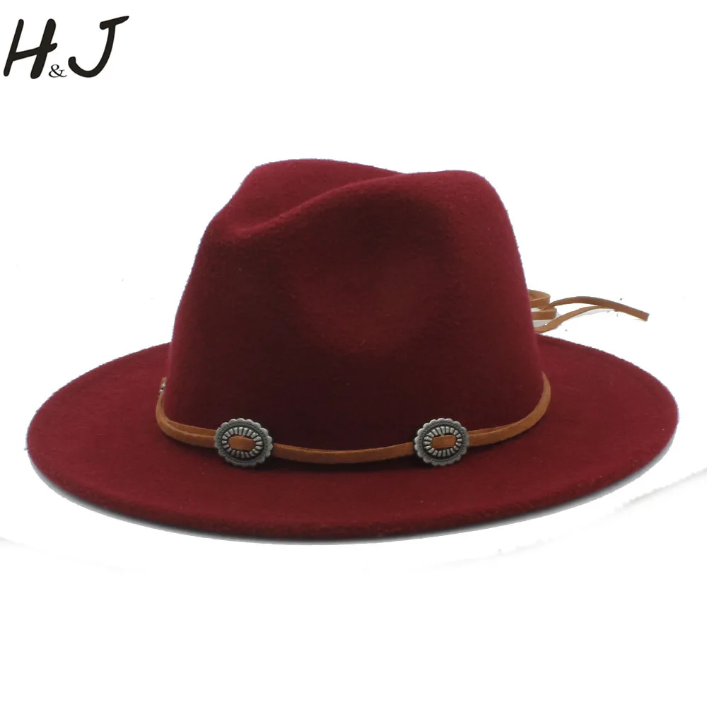 

Women Men Wool Fedora Hat With Leather Ribbon Gentleman Elegant Lady Floppy Cloche Wide Brim Jazz Church Panama Sombrero Cap