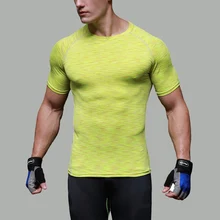 RTS04 Для мужчин Новые Фитнес Спортивная, с коротким рукавом спортивные футболки быстросохнущая мышцв, бодибилдинг спортивные компрессионные колготки рубашка