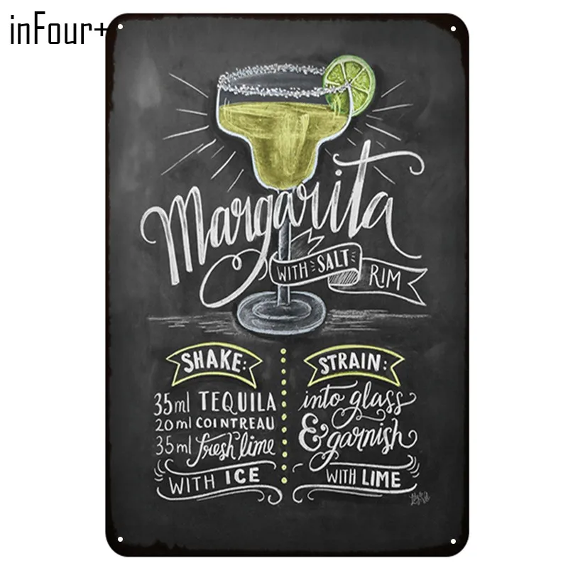 

[inFour+] New Margarita Bar Cocktail Metal Signs Home Decor Vintage Tin Signs Pub Home Decorative Plates Metal Sign Wall Plaques