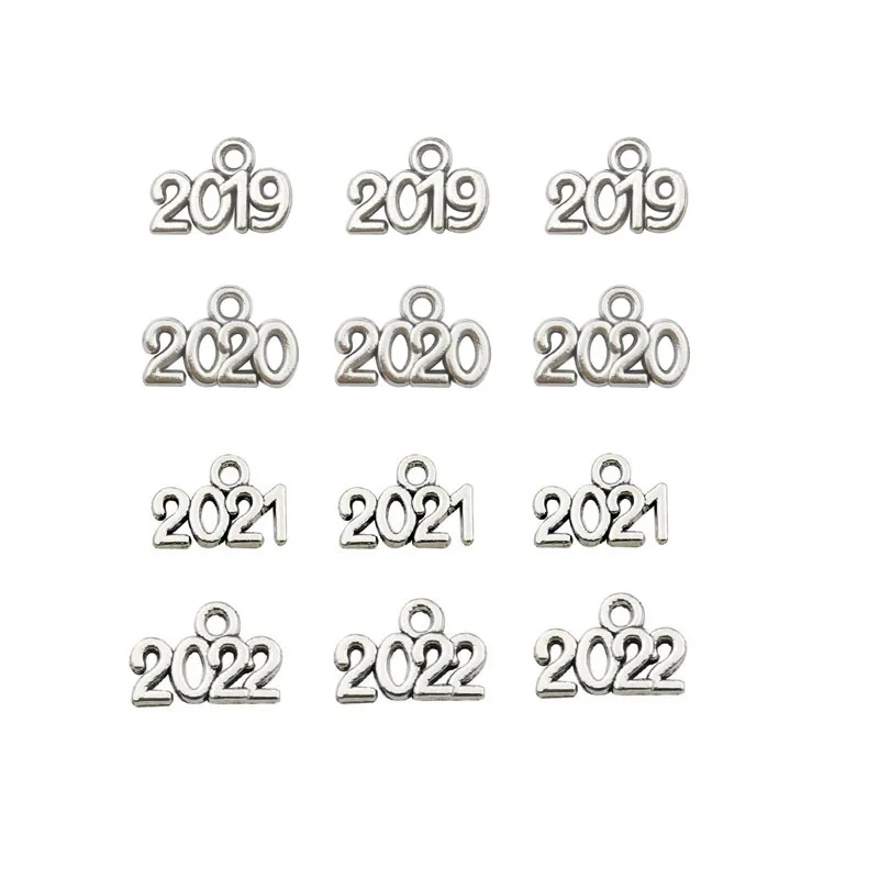 50pcs Year Number Charms 2020/2021/2022/2023 Tibetan Silver Charm Pendants Jewelry Accessories Diy Year Number Charms 13*10mm