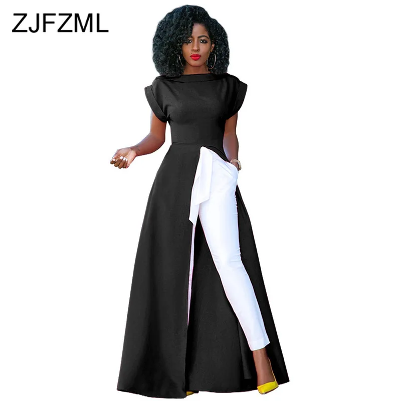 

Front High Split Sexy Plus Size Dress Women Round Neck Short Sleeve Floor-Length Dress Summer Ladies Back Split Long Party Dress