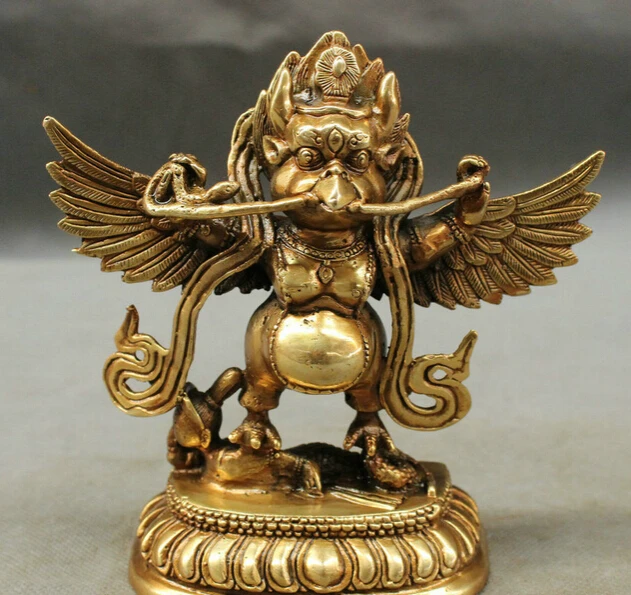 

shitou 001546 China Chinese Brass Buddhism Protect Bird Winged Garuda Redpoll Buddha Statue