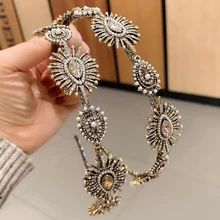 Винтажный стиль барокко Хрустальная лента для волос головная повязка для женщин декор в виде головки подсолнечника обруч головной убор жемчуг Свадебная вечеринка аксессуары для волос