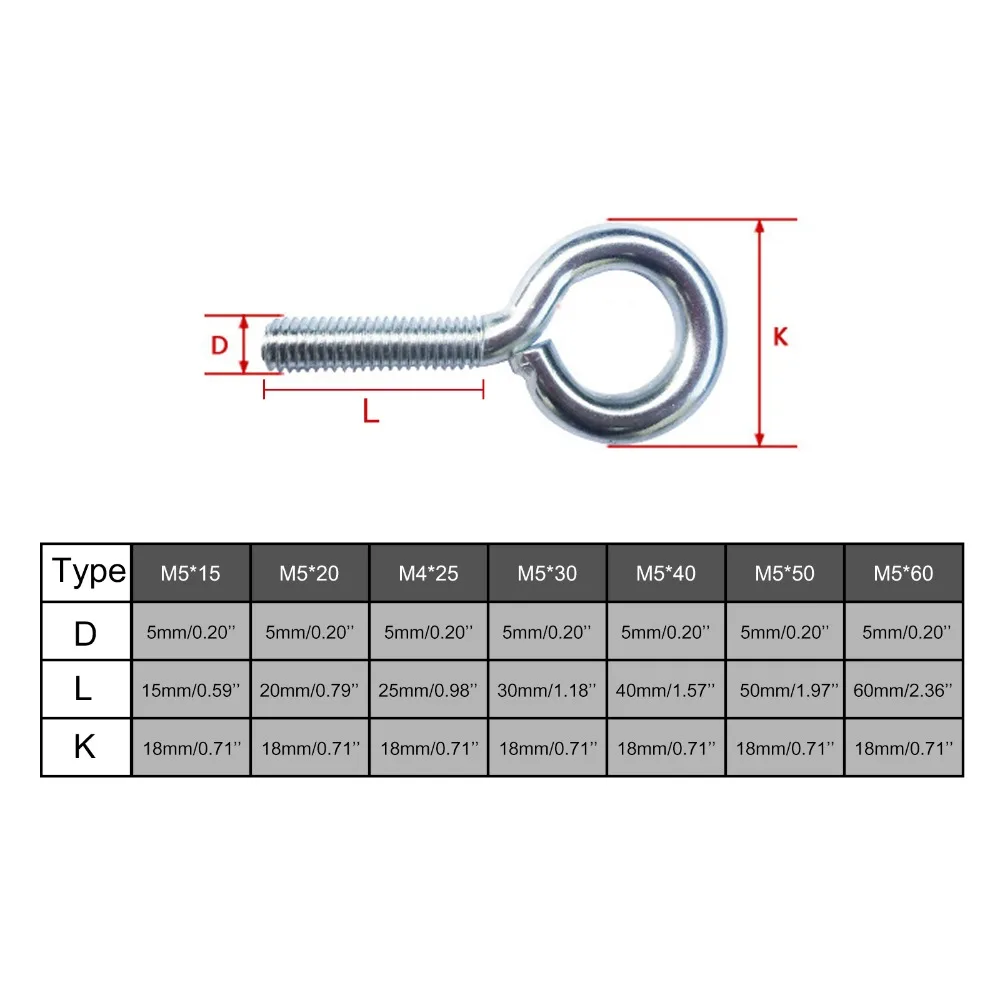20 шт./лот M5* 15/20/25/30/40/50/60 цинковое покрытие болт с проушиной крюк с проушиной с винтовой резьбой оборудования