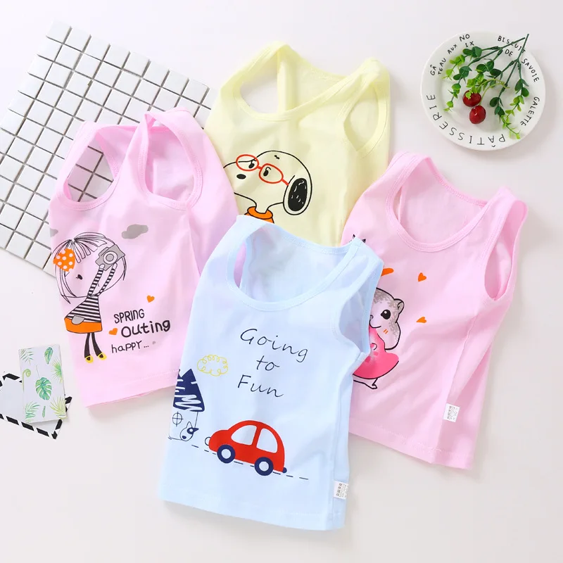 Baby Boys Girls Tanks Tops Solid Candy Color Children Vest Beach Camisoles Kids Underwear 100% Cotton Sleeveless T-shirts VE006