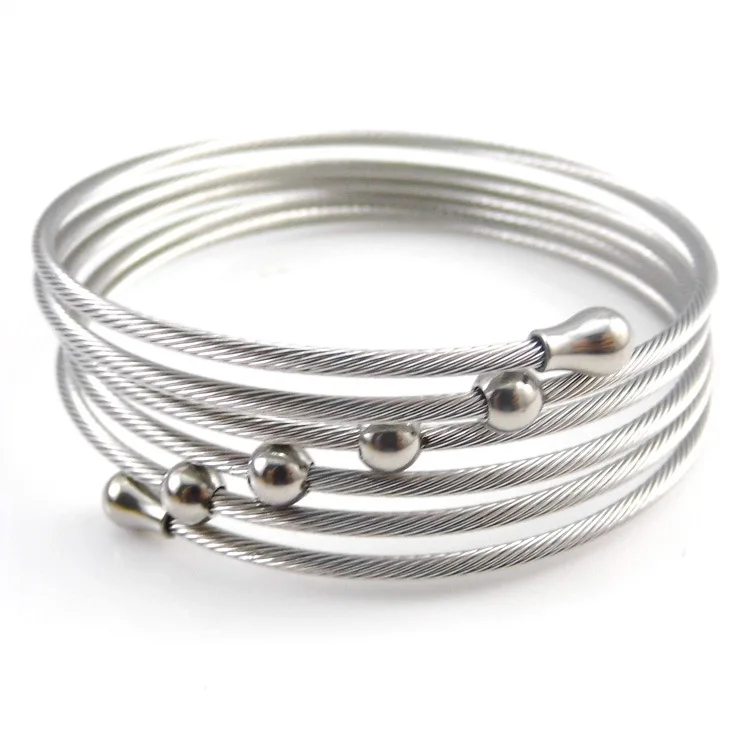 

Fashion Multilayers Cable Bracelets Silver Gold Black Stainless Steel Beads Charm Twisted Cable Wire Wrap Bracelets