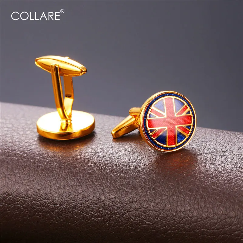 Collare UK Flag Cufflinks For Mens Gold Color With Enamel Cufflinks