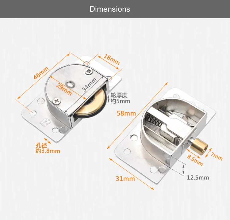 Model338 колесико для раздвижной двери шкафа, сплав, с подшипником, бесшумный, регулируемая высота, легко установить, домашнее оборудование