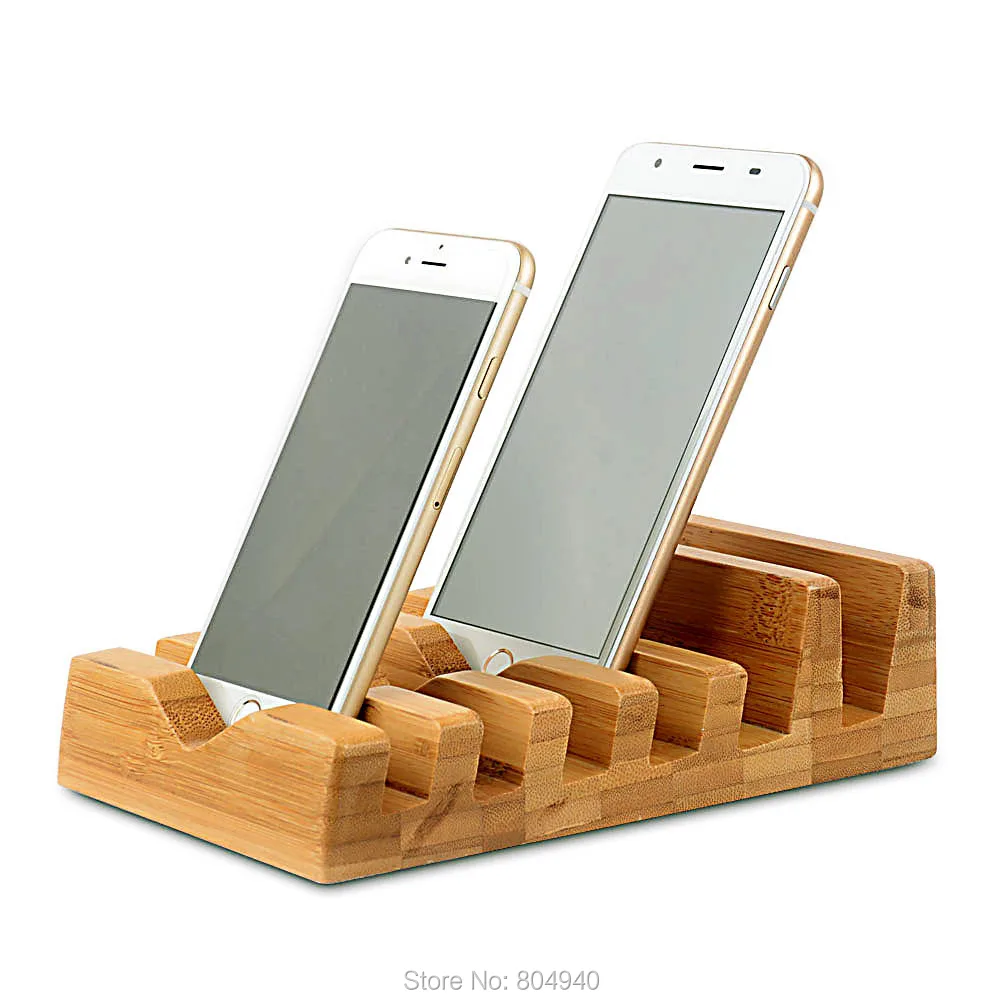 Desktop Organizer Space Saving 6 in 1 Bamboo Stand Charging Holder for