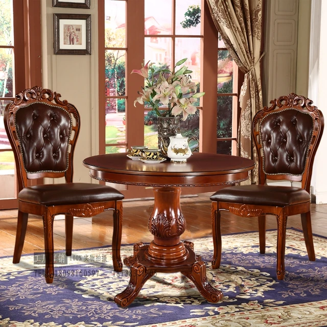 Continental Carved Wood Antique Leather Chair Armchair Mahjong Continental carved wood antique leather chair armchair Mahjong casual hotel restaurant to discuss the coffee table - Continental Carved Wood Antique Leather Chair Armchair Mahjong