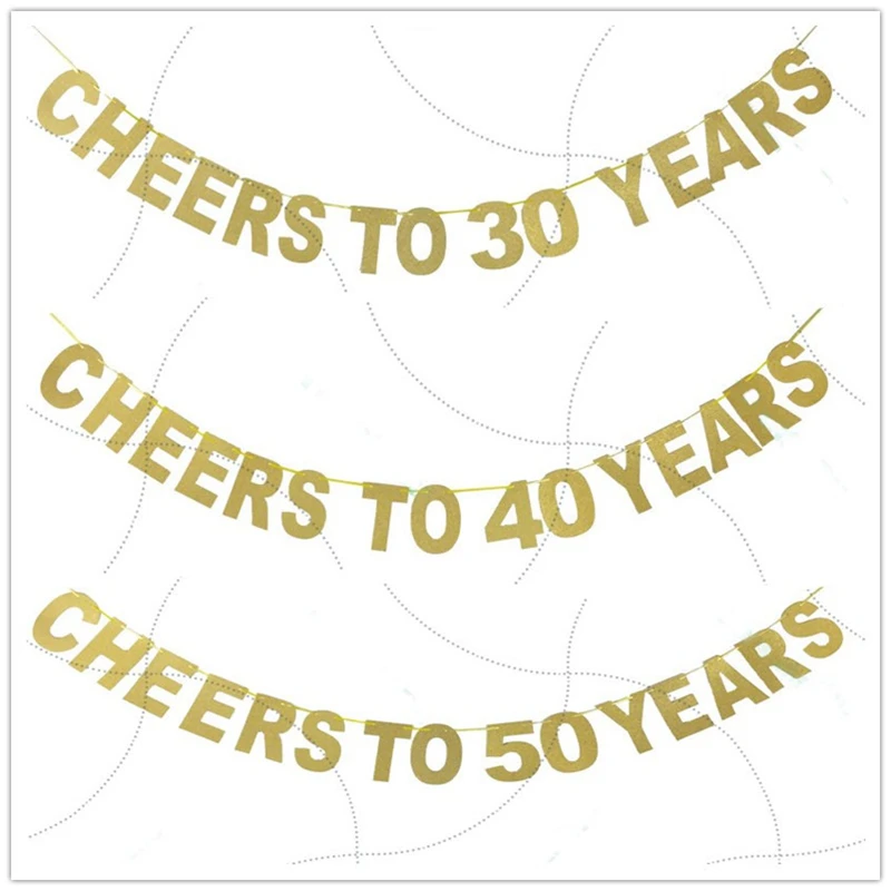 

1set 5M Cheers to 30 40 50 60 70 years Gold Glitter Banner Birthday Party Anniversary Banner Garland Wedding Decoration