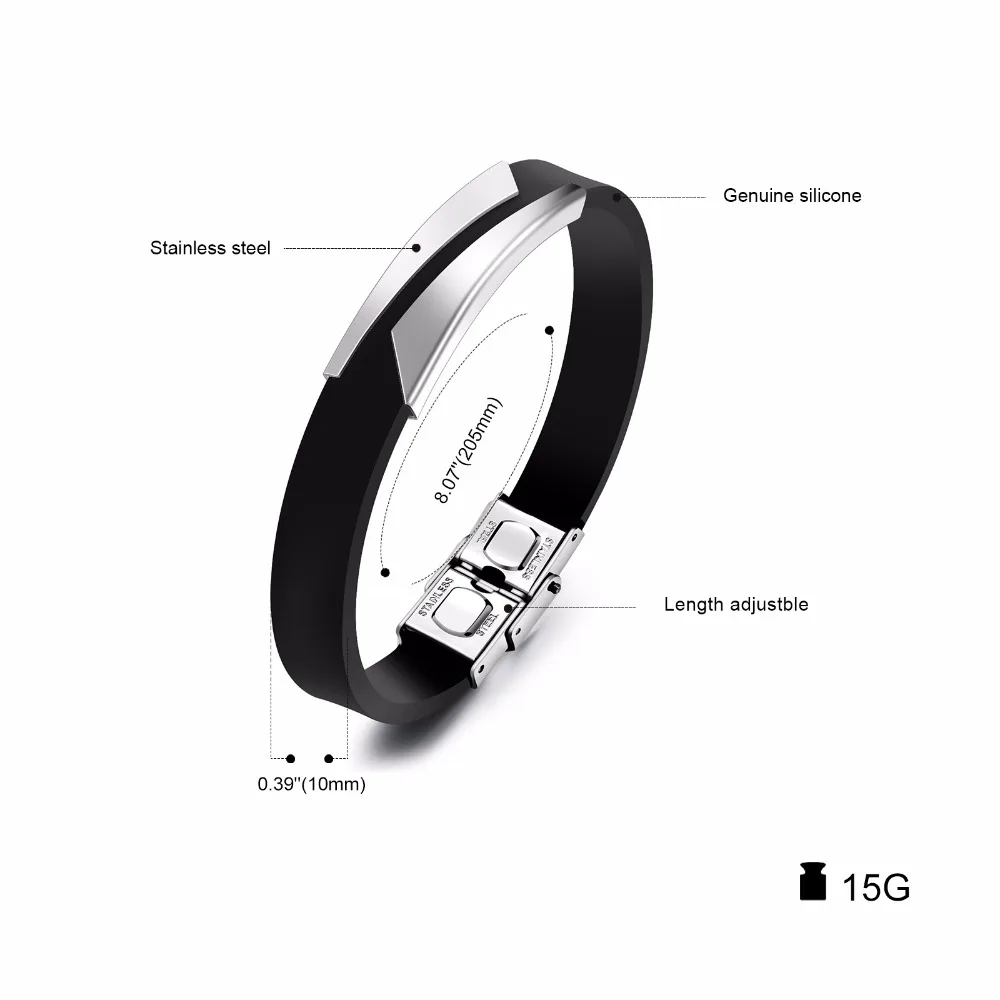 Fate Love Fashion Men Bracelet Bangle Stainless Steel Silicone Rubber Wristband Black Gold Masculine Bracelet Cool Jewelry 1106