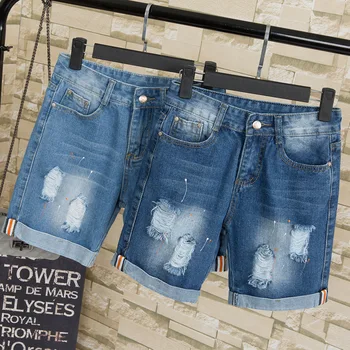 

2019 summer wind blue high waist denim shorts women plus size 5XL vintage Jeans woman shorts hole denim short feminino breeches