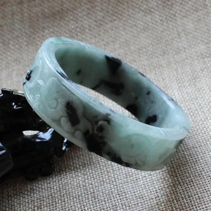 

A781 Chinese Hand-carved Emerald Green stoneite stone Gems Bracelet Bangle 58mm