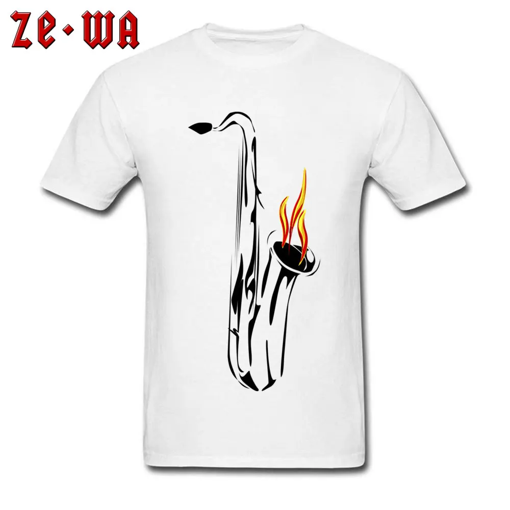 Saxophone Cotton Fabric Male Short Sleeve Tops Shirts Summer VALENTINE DAY T-Shirt Unique Sweatshirts 2018 Hot Sale Round Neck Saxophone white
