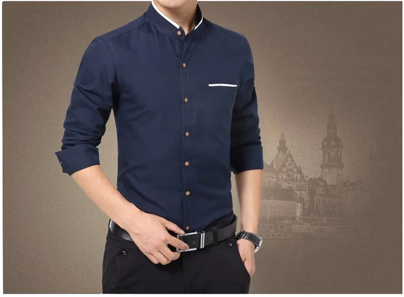Last Shirt Business Korean Men Dress Casual Shirts Fit Stop118 Clothes M-5XL BROWON discount Long Mens Mandarin Slim Fashion Collar Sleeve New 8 Last Shirt Business Korean 8