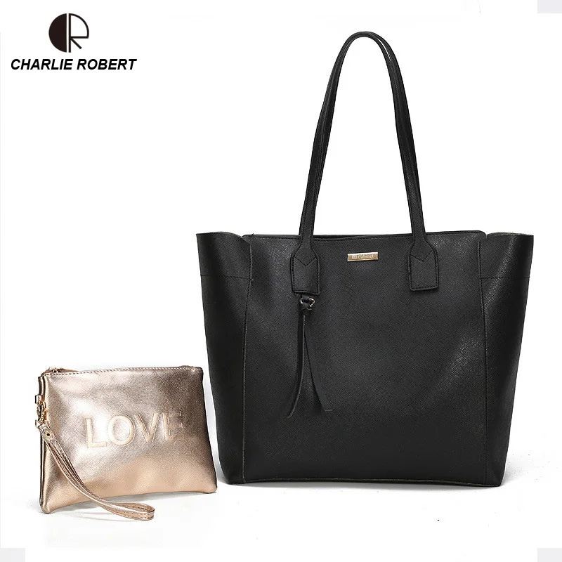 

2019 New Spring Style Fashion Women Lady Handbags Solid Letter Totes PU Handbag Simple Large-capacity Casual Tote