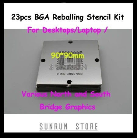 

23pcs/Set BGA Reballing Stencil Kit 90*90mm BGA Repairing Stencils For Desktops Laptop Various North and South Bridge Graphics