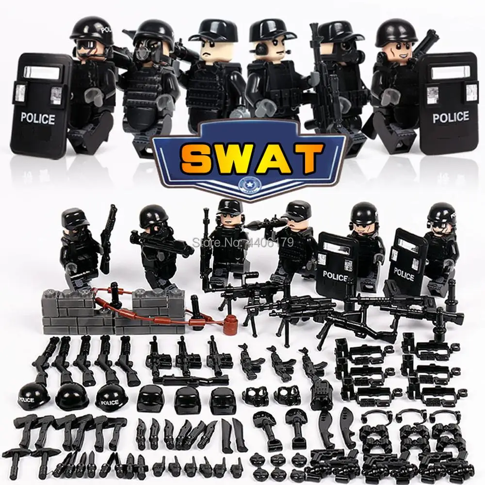 

6 PZ hot compatible LegoINGlys SWAT military city army war Building Blocks mini weapon figures guns brick toys for children gift