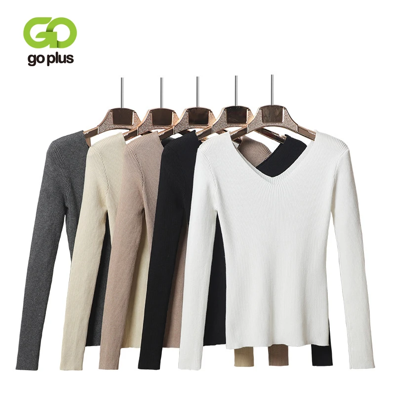 

GOPLUS 2019 Autumn Women's Knitted Sweater Sexy V neck Basic women's Jumper Pullover Casual Winter Clothes Sweaters For Women