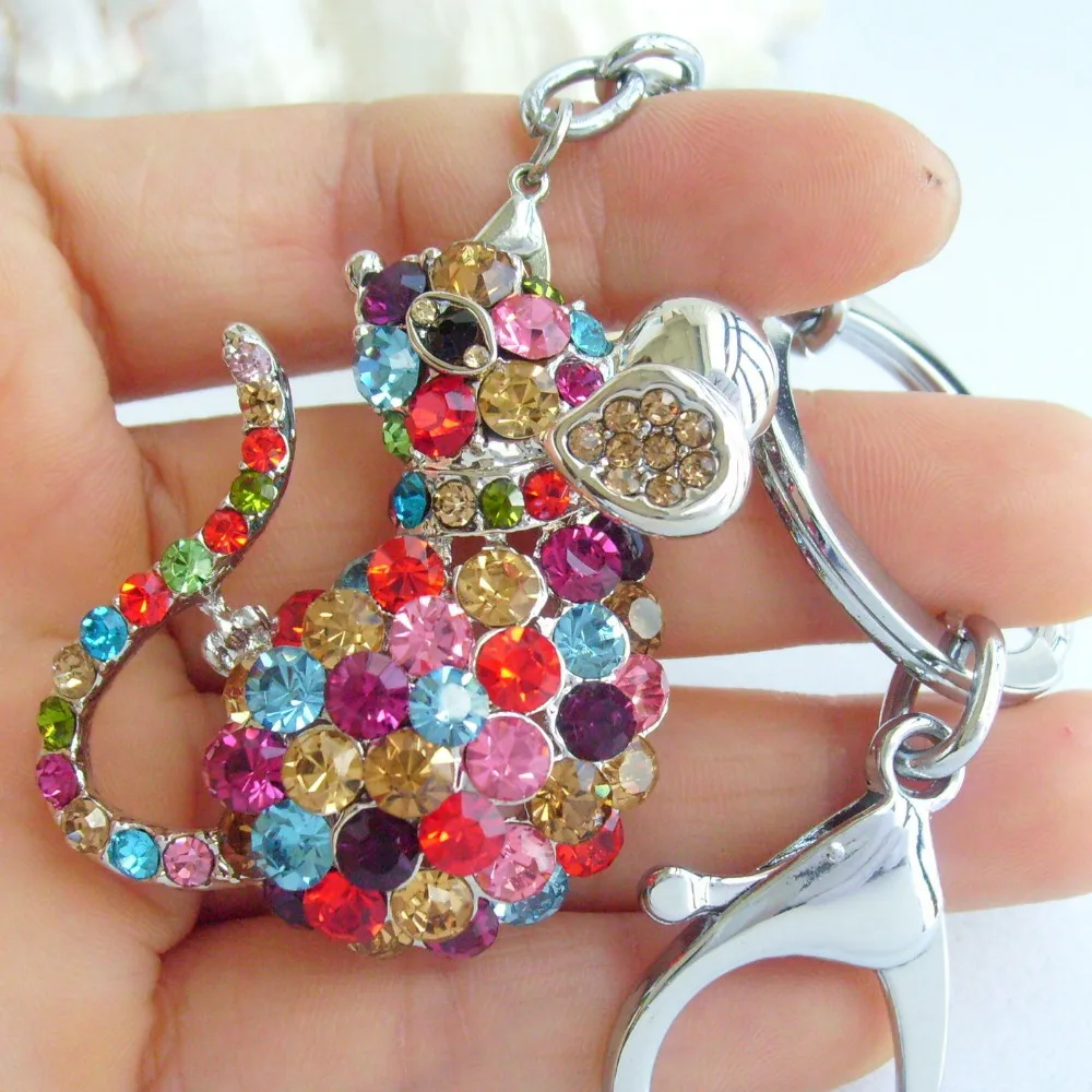 

Multicolor Austrian Crystal Animal 1.97" Mouse Rat Keychain Pendant K03276C2