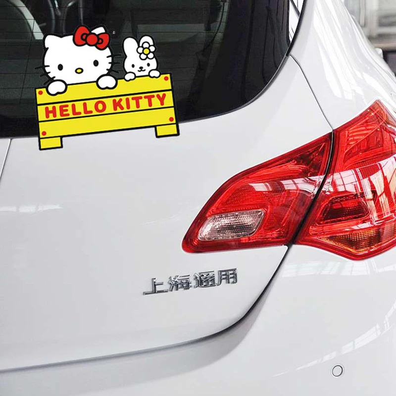 

Car Sticker Cute Hello Kitty and Her Friend Kathy behind the Fence Decal Lovely Styling Car Accessories Motorcycle Sticker