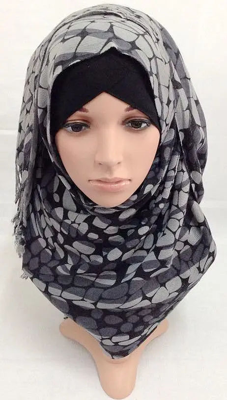 Мусульманский женский длинный шарф хиджаб хлопок печать кисточкой головы комбинезоны Исламские шали арабский головной убор