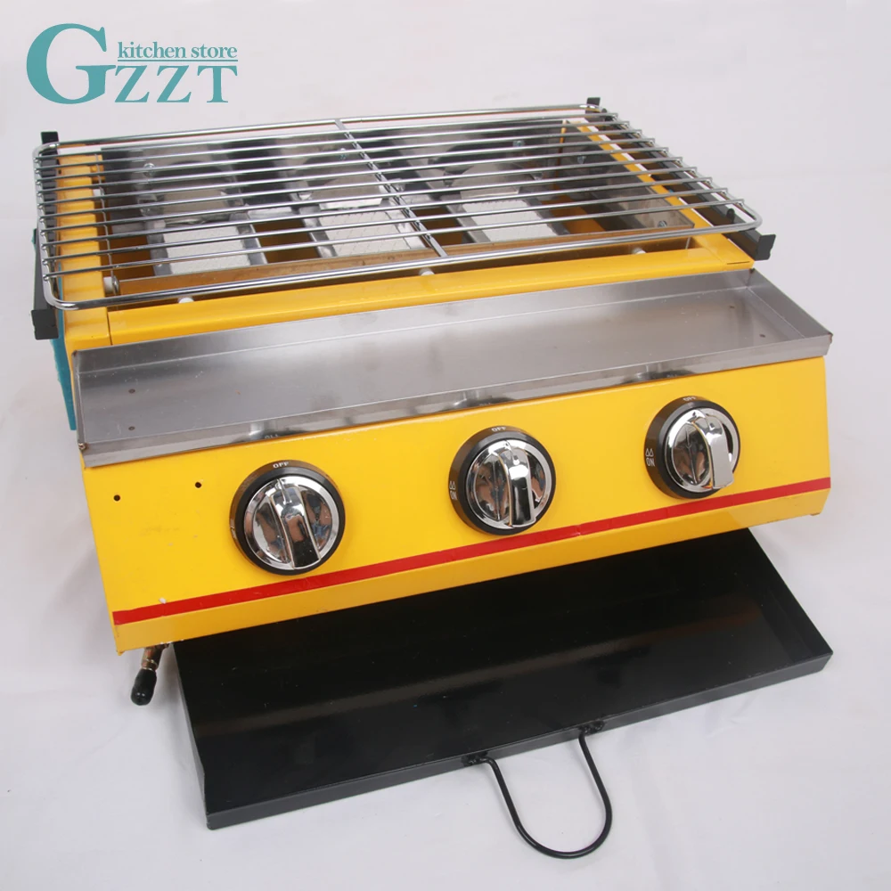 Commercial Household BBQ Barbecue Yellow Gas Grill Three Burners Garden