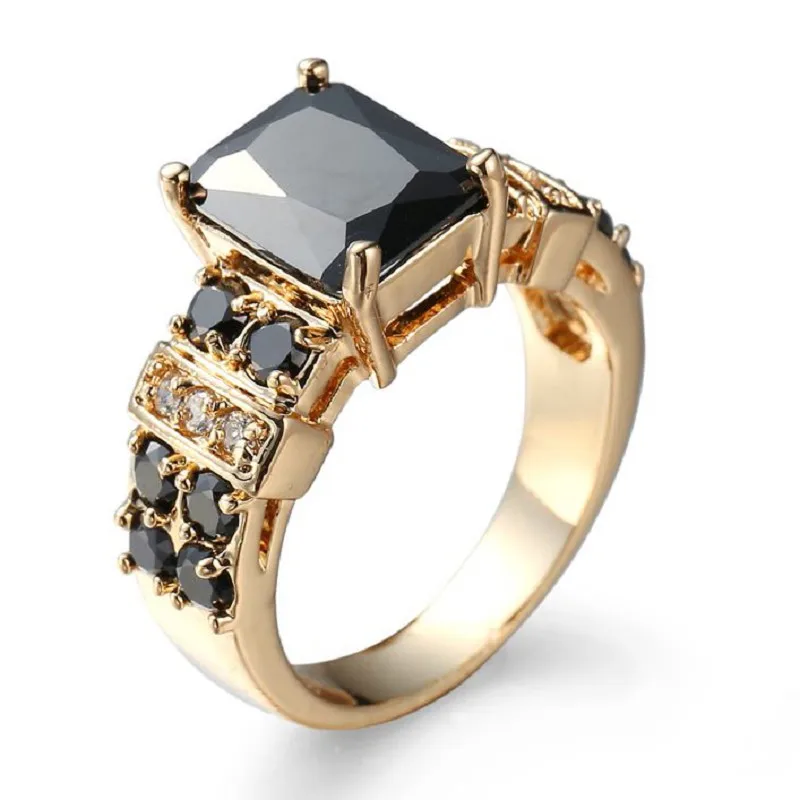 Black Stone Ring Luxury Gold Color Rings for Women Wedding