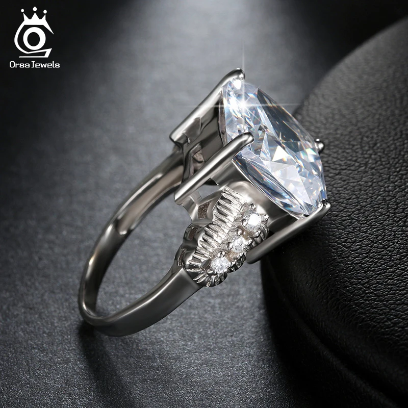 ORSA JEWELS 2019 Luxury Big Size 8 Ct Cushion Cut Cubic Zirconia Women Ring Lead&Nickel Free Silver Color Ring for Ladies OR100