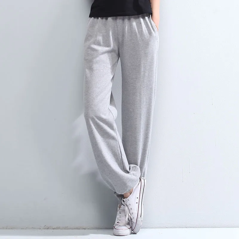Spring Autumn Women's Loose Baggy Yoga Long Pants Solid Color Elastic