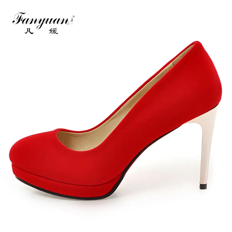 

Fanyuan Ladies Shoes High Heels Shallow Women Red Black High Heels Platform Pumps Elegant Round Toe Slip-On Women Dress Shoes