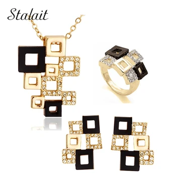 

Dubai Wedding Geometric Gothic Earring Jewelry Set Women Yellow Gold Color Zircon Necklace Earrings Jewelry Sets