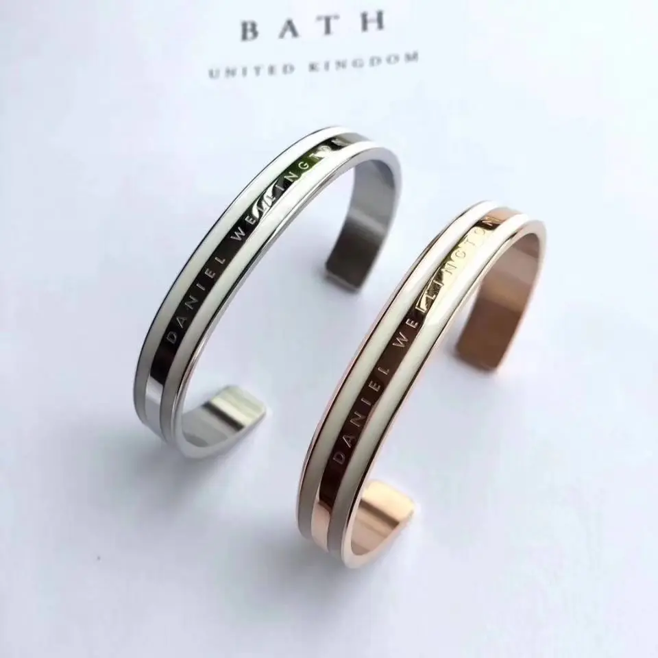 

liste&luke New Wide White Stripe Cuff Bracelet For Men Women 316L Stainless Steel Luxury Brand Bangle