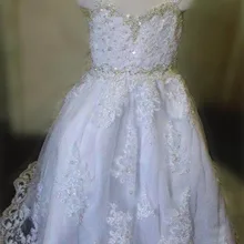 Новые Винтажные белые/цвета слоновой кости Заказные кружевные аппликации атласный с бисером тюль цветок девушки платья первого причастия Свадебные платья для девочек