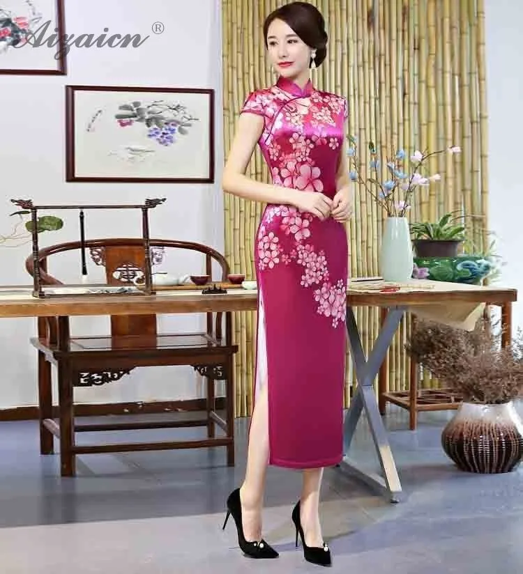 Современный бархат печати длинный Cheongsam красная Китайская ...